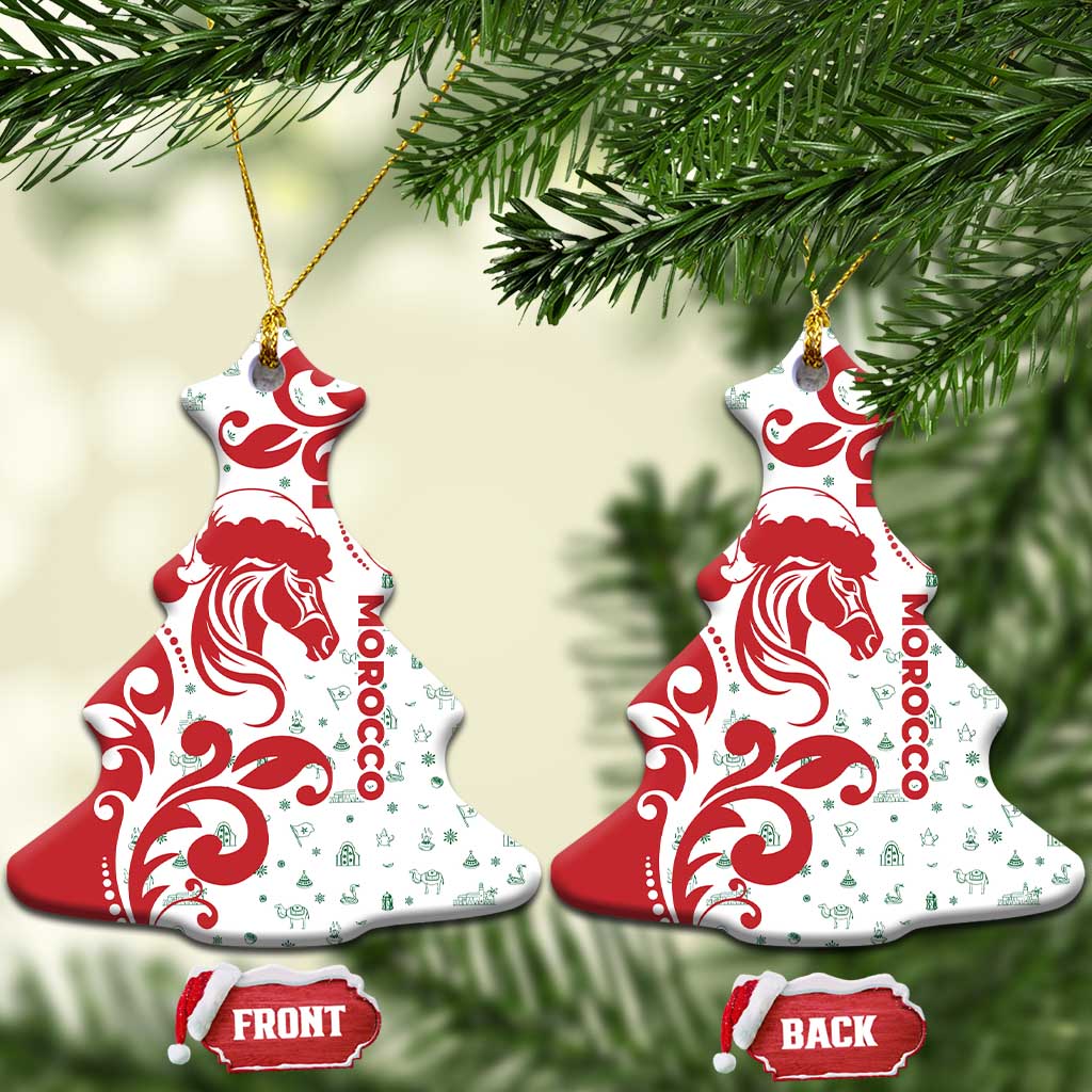 Morocco Christmas Ceramic Ornament Red Horse Santa Hat Arabesque Pattern a - African Pride
