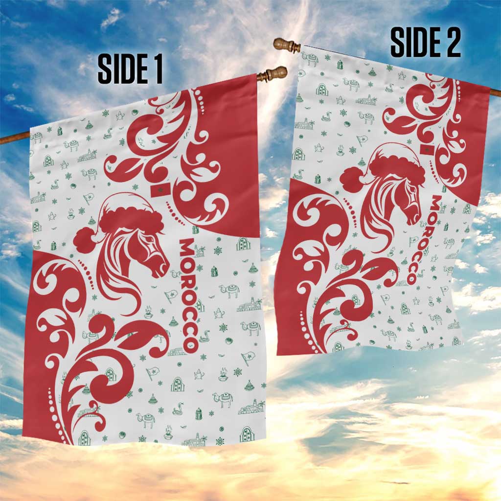 Morocco Christmas Garden Flag Red Horse Santa Hat Arabesque Pattern a - African Pride