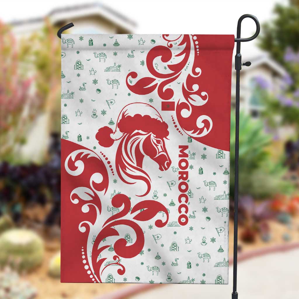 Morocco Christmas Garden Flag Red Horse Santa Hat Arabesque Pattern a - African Pride