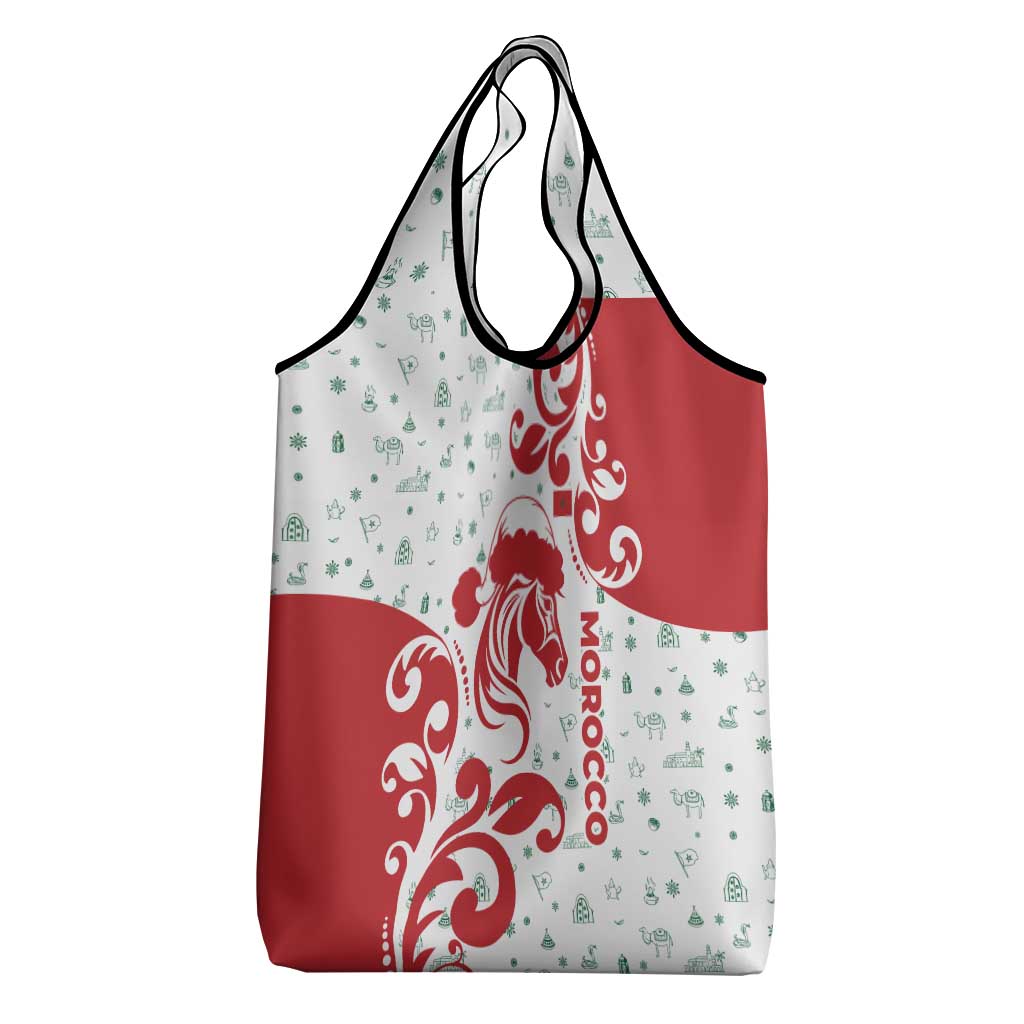 Morocco Christmas Grocery Bag Red Horse Santa Hat Arabesque Pattern a - African Pride