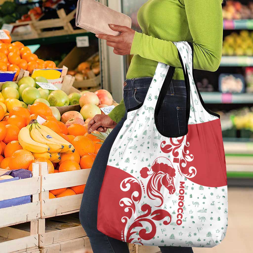 Morocco Christmas Grocery Bag Red Horse Santa Hat Arabesque Pattern a - African Pride