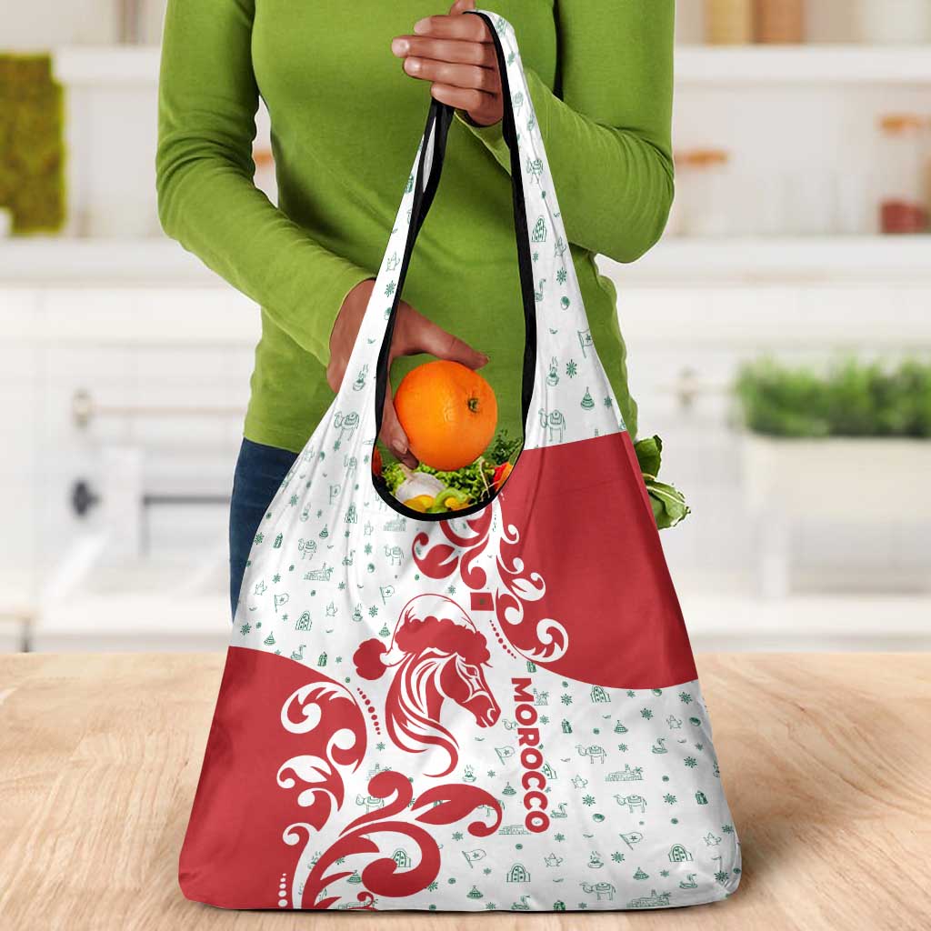 Morocco Christmas Grocery Bag Red Horse Santa Hat Arabesque Pattern a - African Pride