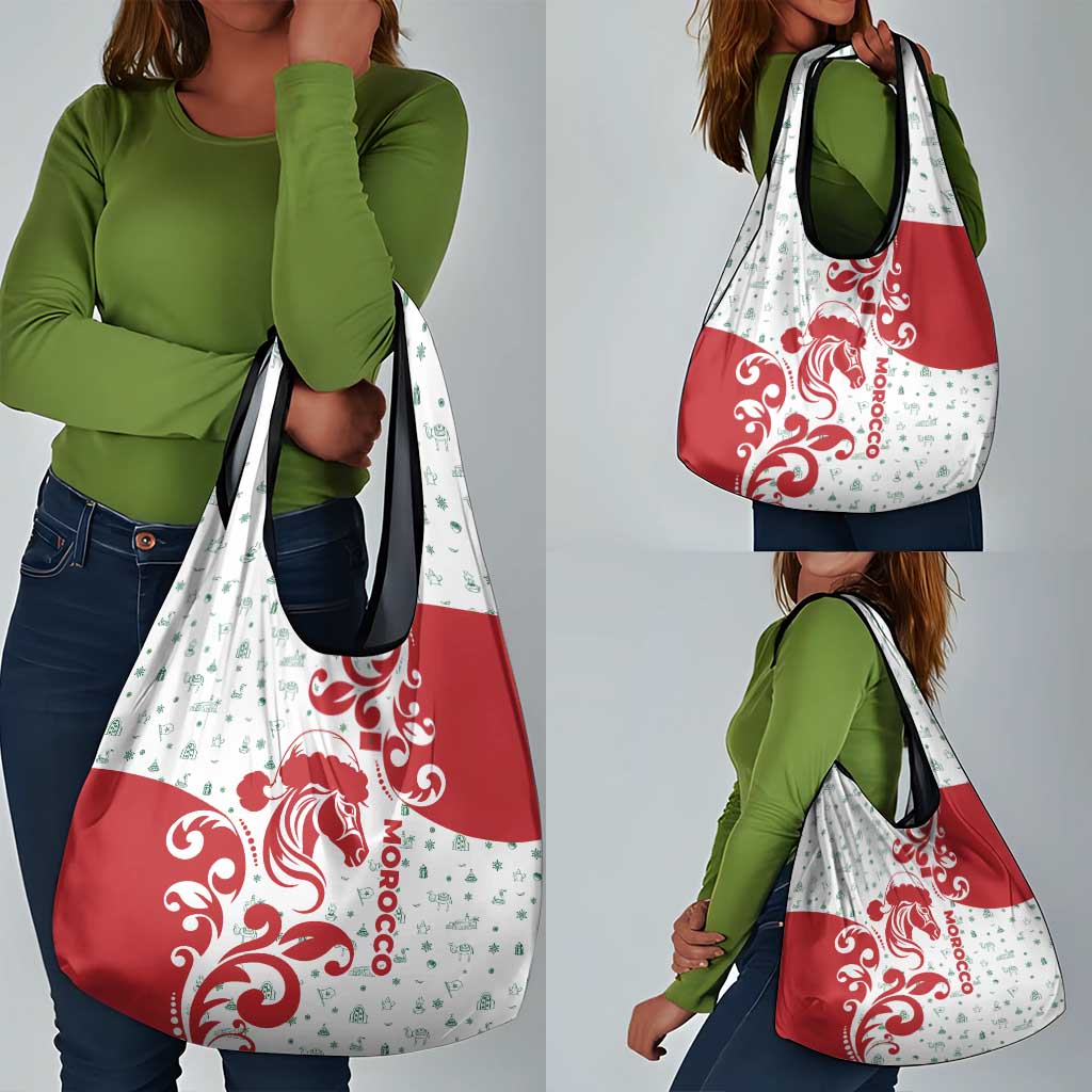 Morocco Christmas Grocery Bag Red Horse Santa Hat Arabesque Pattern a - African Pride