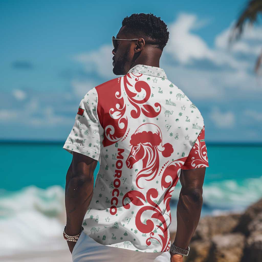 Morocco Christmas Hawaiian Shirt Red Horse Santa Hat Arabesque Pattern a - African Pride