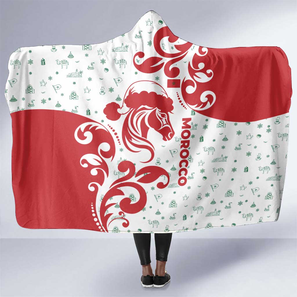 Morocco Christmas Hooded Blanket Red Horse Santa Hat Arabesque Pattern a - African Pride