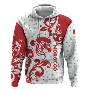Morocco Christmas Hoodie Red Horse Santa Hat Arabesque Pattern a - African Pride