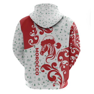 Morocco Christmas Hoodie Red Horse Santa Hat Arabesque Pattern a - African Pride