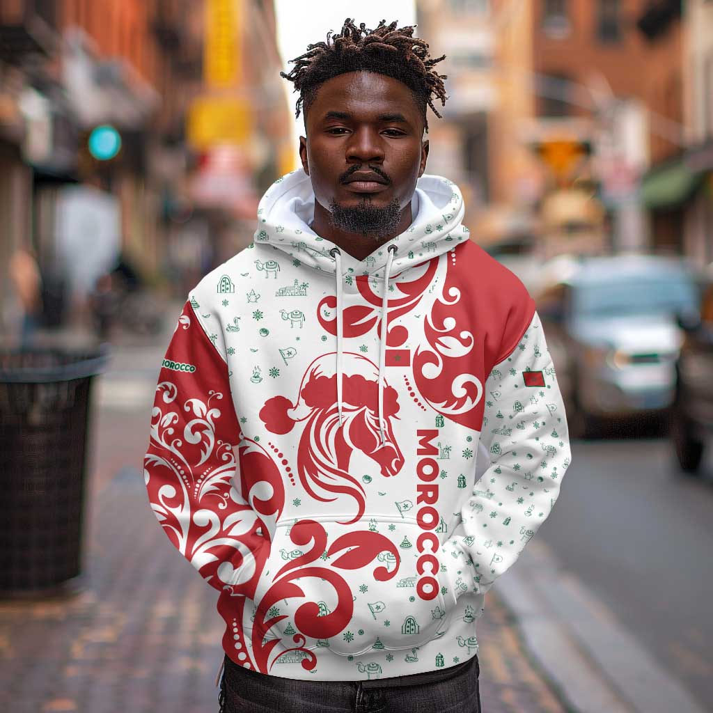 Morocco Christmas Hoodie Red Horse Santa Hat Arabesque Pattern a - African Pride
