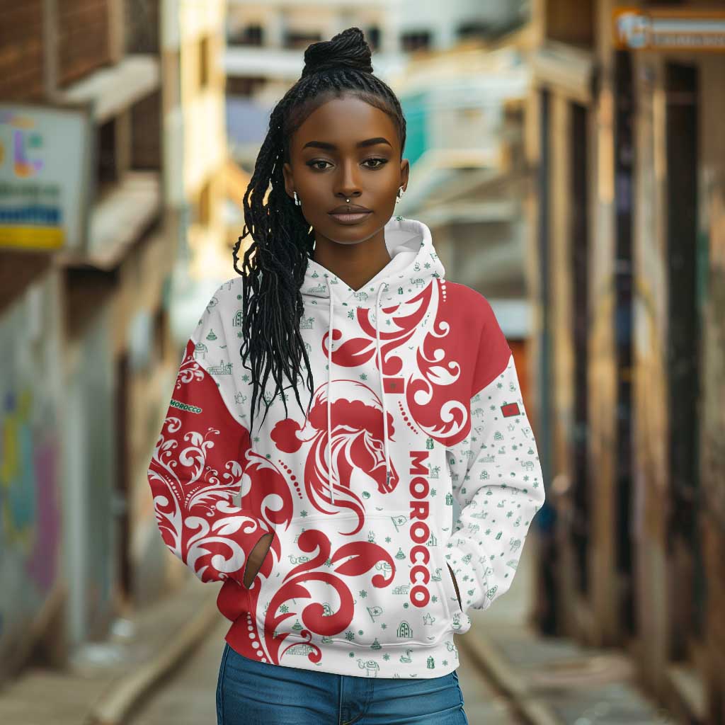 Morocco Christmas Hoodie Red Horse Santa Hat Arabesque Pattern a - African Pride
