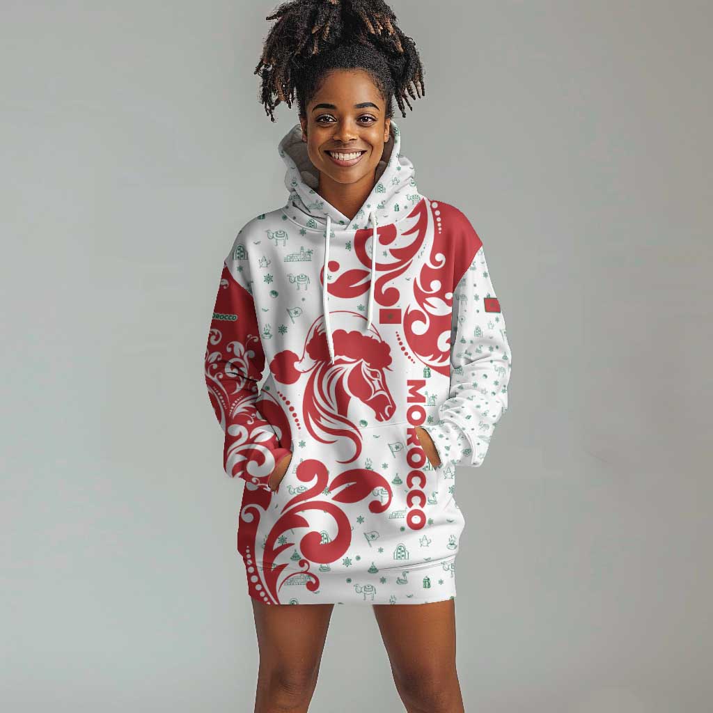 Morocco Christmas Hoodie Dress Red Horse Santa Hat Arabesque Pattern a - African Pride