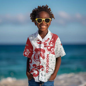Morocco Christmas Kid Hawaiian Shirt Red Horse Santa Hat Arabesque Pattern a - African Pride