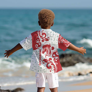 Morocco Christmas Kid Hawaiian Shirt Red Horse Santa Hat Arabesque Pattern a - African Pride