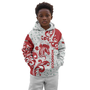 Morocco Christmas Kid Hoodie Red Horse Santa Hat Arabesque Pattern a - African Pride