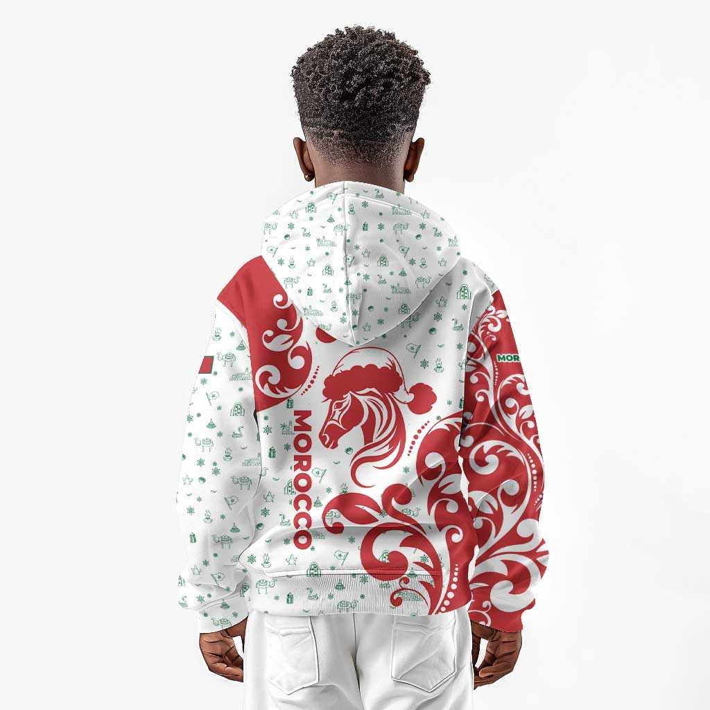 Morocco Christmas Kid Hoodie Red Horse Santa Hat Arabesque Pattern a - African Pride