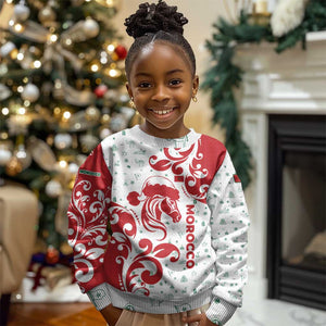 Morocco Christmas Kid Ugly Christmas Sweater Red Horse Santa Hat Arabesque Pattern a - African Pride