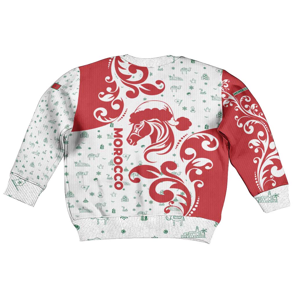 Morocco Christmas Kid Ugly Christmas Sweater Red Horse Santa Hat Arabesque Pattern a - African Pride