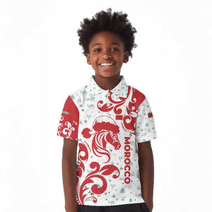 Morocco Christmas Kid Polo Shirt Red Horse Santa Hat Arabesque Pattern a - African Pride