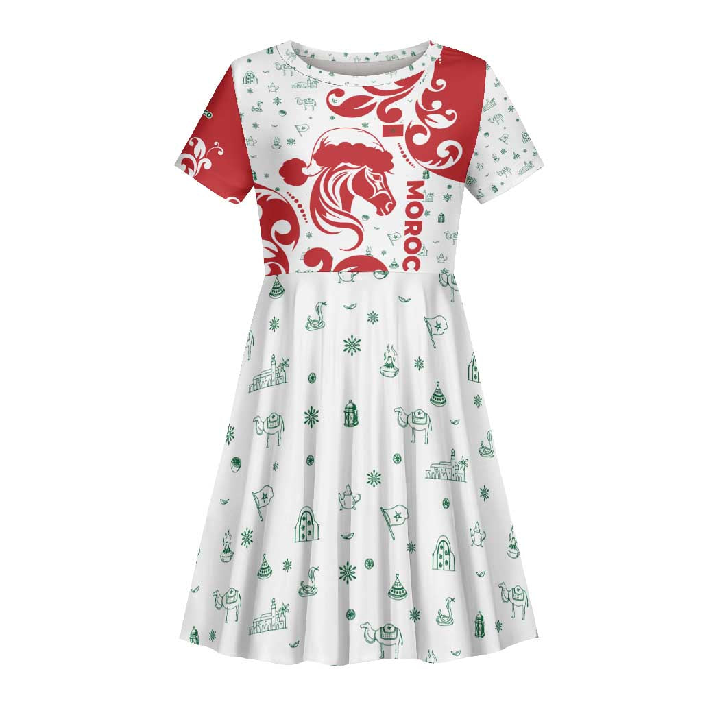 Morocco Christmas Kid Short Sleeve Dress Red Horse Santa Hat Arabesque Pattern a - African Pride