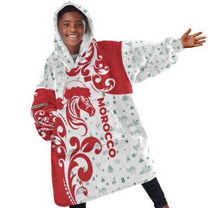 Morocco Christmas Kid Wearable Blanket Hoodie Red Horse Santa Hat Arabesque Pattern a - African Pride