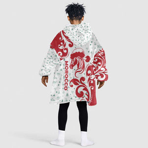 Morocco Christmas Kid Wearable Blanket Hoodie Red Horse Santa Hat Arabesque Pattern a - African Pride