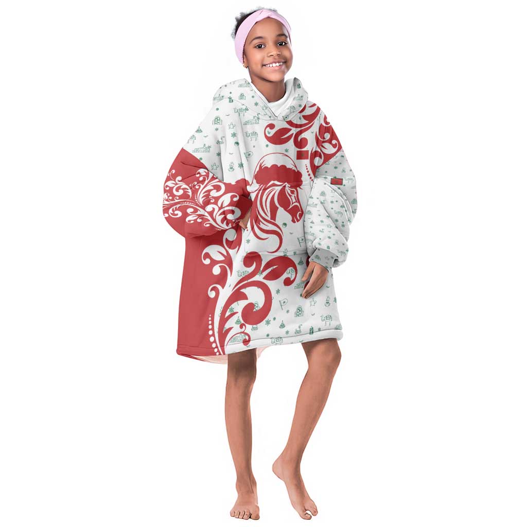 Morocco Christmas Kid Wearable Blanket Hoodie Red Horse Santa Hat Arabesque Pattern a - African Pride