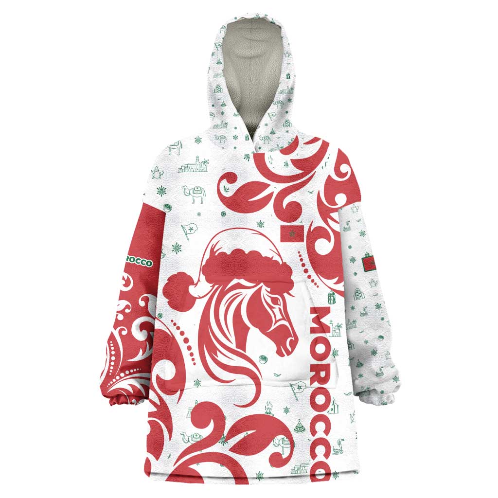 Morocco Christmas Kid Wearable Blanket Hoodie Red Horse Santa Hat Arabesque Pattern a - African Pride
