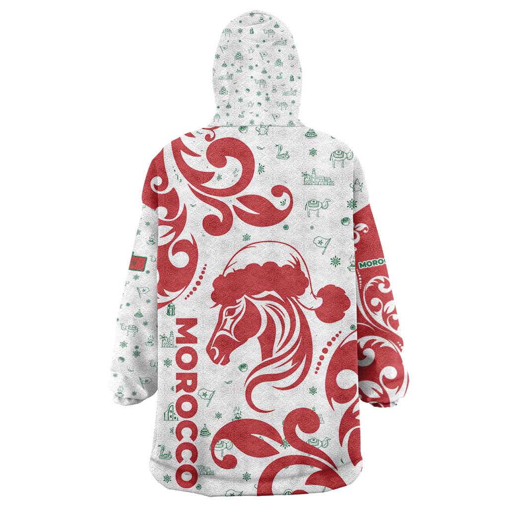 Morocco Christmas Kid Wearable Blanket Hoodie Red Horse Santa Hat Arabesque Pattern a - African Pride