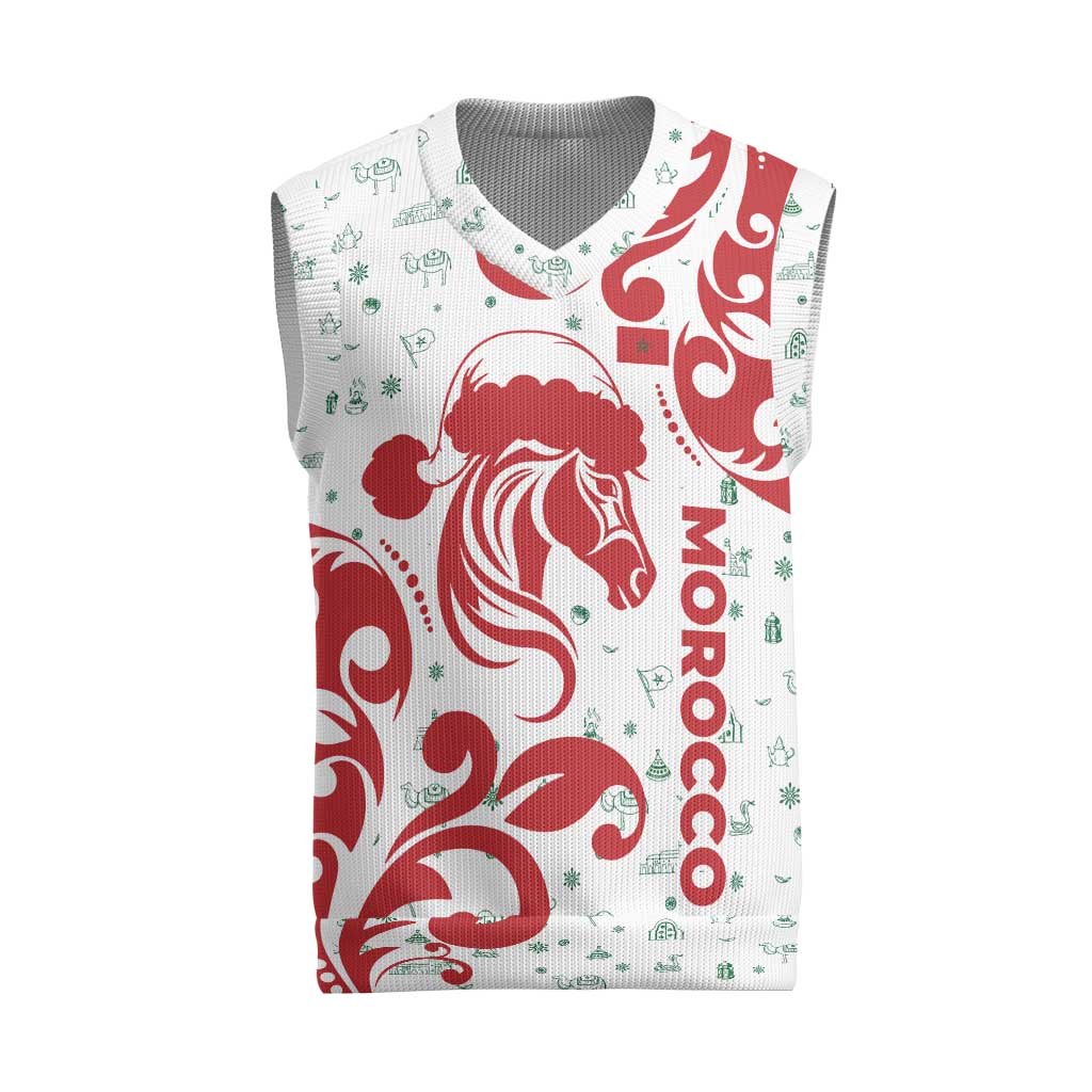 Morocco Christmas Knitted V-Neck Vest Red Horse Santa Hat Arabesque Pattern a - African Pride