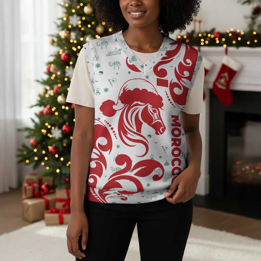 Morocco Christmas Knitted V-Neck Vest Red Horse Santa Hat Arabesque Pattern a - African Pride