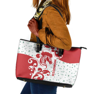 Morocco Christmas Leather Tote Bag Red Horse Santa Hat Arabesque Pattern a - African Pride