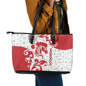 Morocco Christmas Leather Tote Bag Red Horse Santa Hat Arabesque Pattern a - African Pride