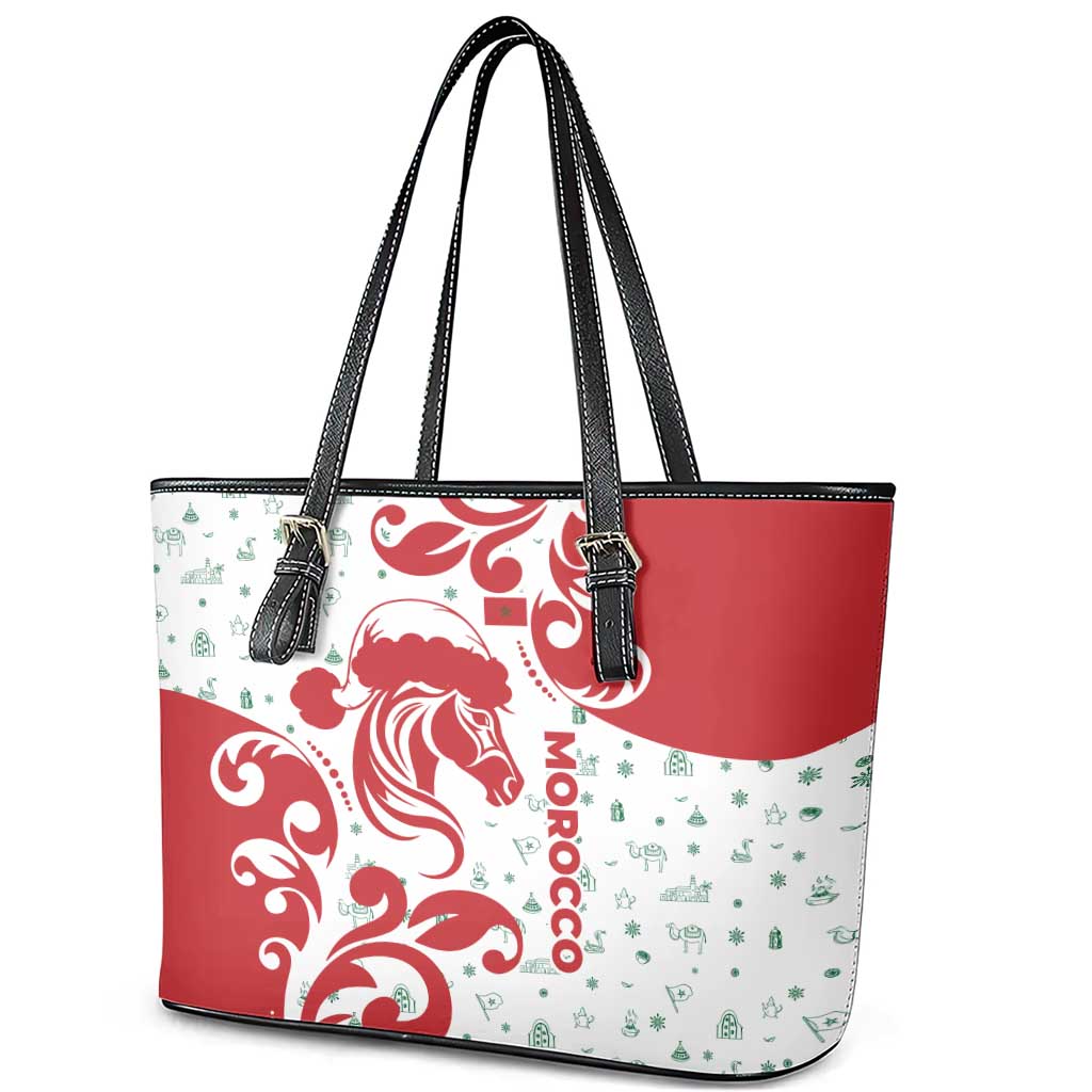Morocco Christmas Leather Tote Bag Red Horse Santa Hat Arabesque Pattern a - African Pride