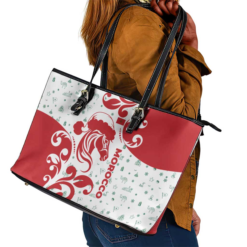 Morocco Christmas Leather Tote Bag Red Horse Santa Hat Arabesque Pattern a - African Pride