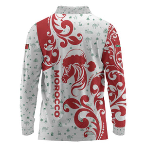 Morocco Christmas Long Sleeve Polo Shirt Red Horse Santa Hat Arabesque Pattern a - African Pride