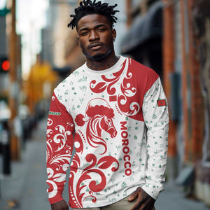 Morocco Christmas Long Sleeve Shirt Red Horse Santa Hat Arabesque Pattern a - African Pride
