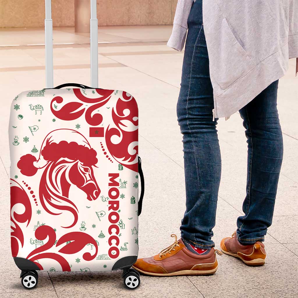 Morocco Christmas Luggage Cover Red Horse Santa Hat Arabesque Pattern a - African Pride