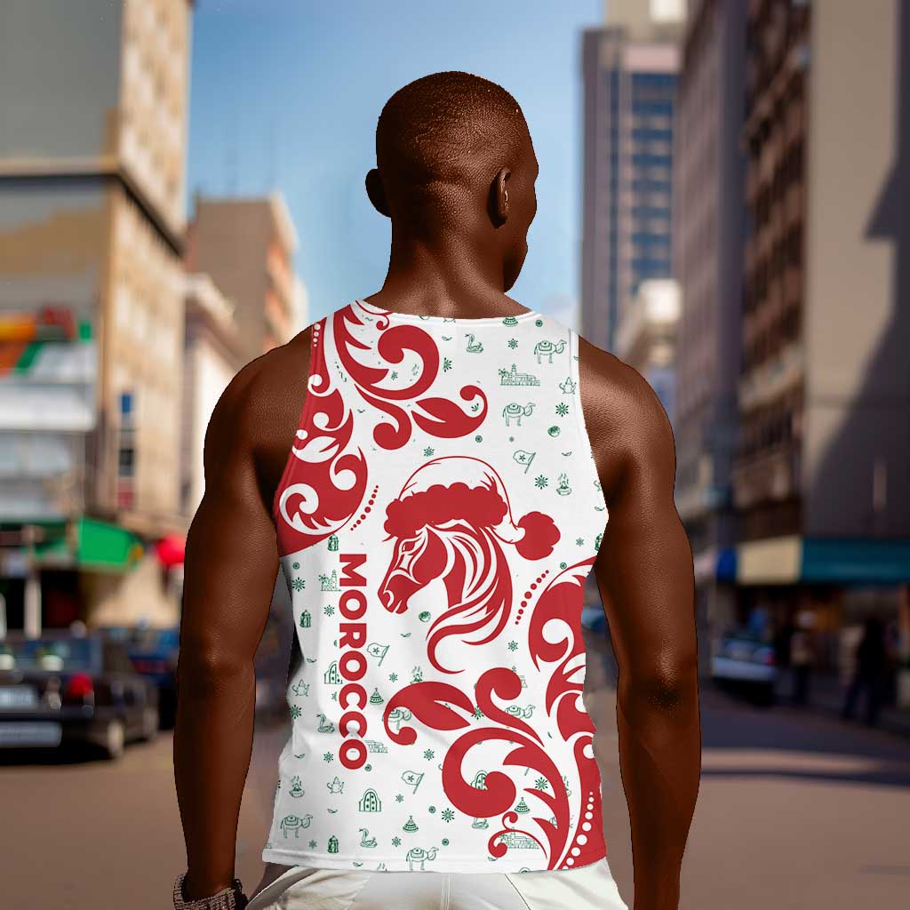 Morocco Christmas Men Tank Top Red Horse Santa Hat Arabesque Pattern a - African Pride