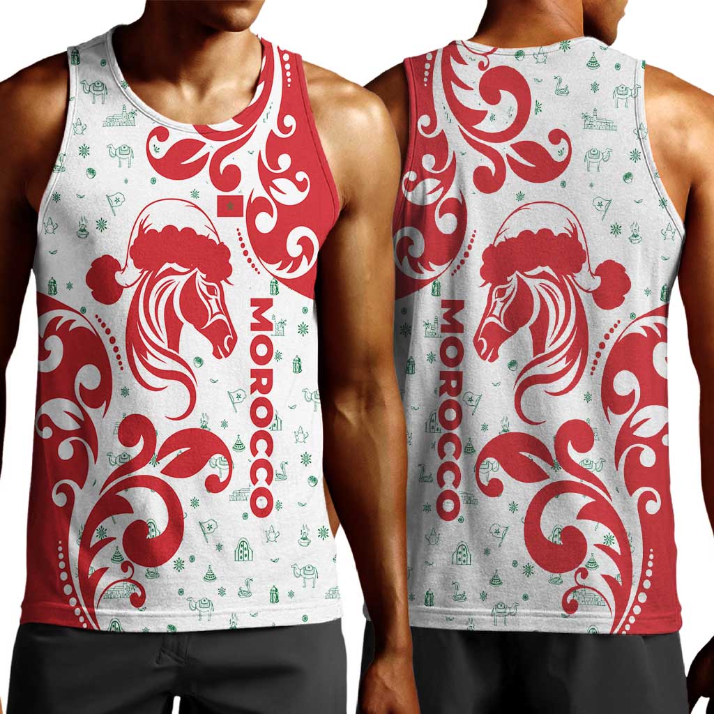 Morocco Christmas Men Tank Top Red Horse Santa Hat Arabesque Pattern a - African Pride