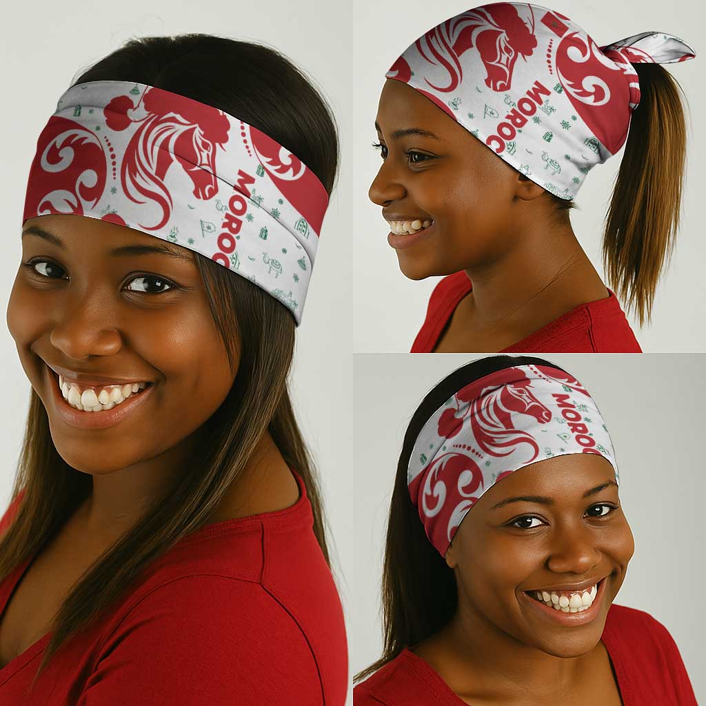 Morocco Christmas Neck Gaiter Red Horse Santa Hat Arabesque Pattern a - African Pride