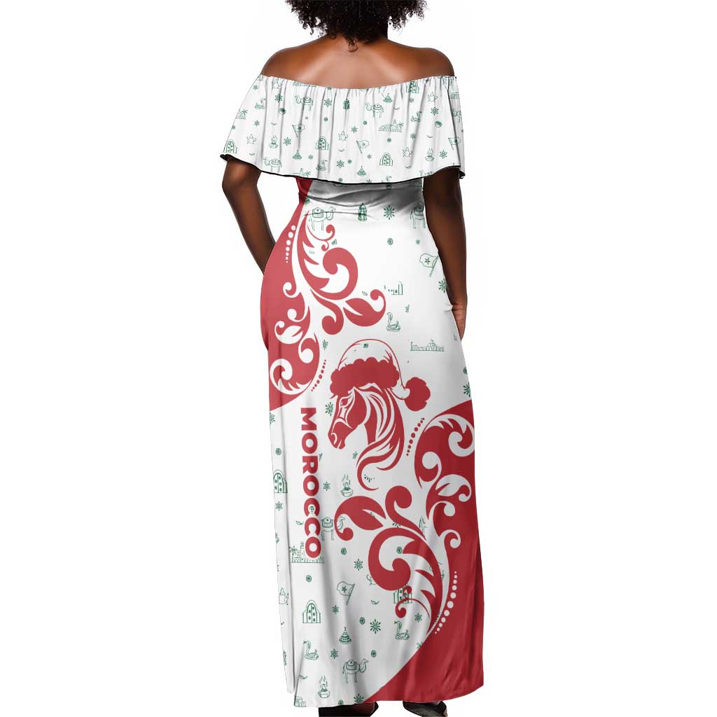 Morocco Christmas Off Shoulder Maxi Dress Red Horse Santa Hat Arabesque Pattern a - African Pride