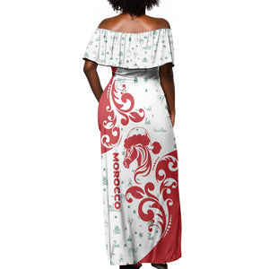 Morocco Christmas Off Shoulder Maxi Dress Red Horse Santa Hat Arabesque Pattern a - African Pride