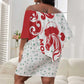 Morocco Christmas Off Shoulder Short Dress Red Horse Santa Hat Arabesque Pattern a - African Pride