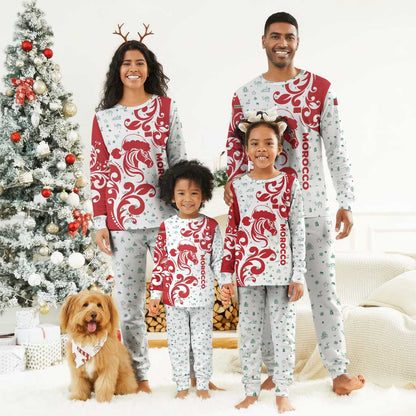 Morocco Christmas Pajama Set Red Horse Santa Hat Arabesque Pattern a - African Pride