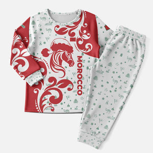 Morocco Christmas Pajama Set Red Horse Santa Hat Arabesque Pattern a - African Pride