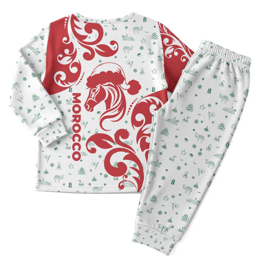 Morocco Christmas Pajama Set Red Horse Santa Hat Arabesque Pattern a - African Pride