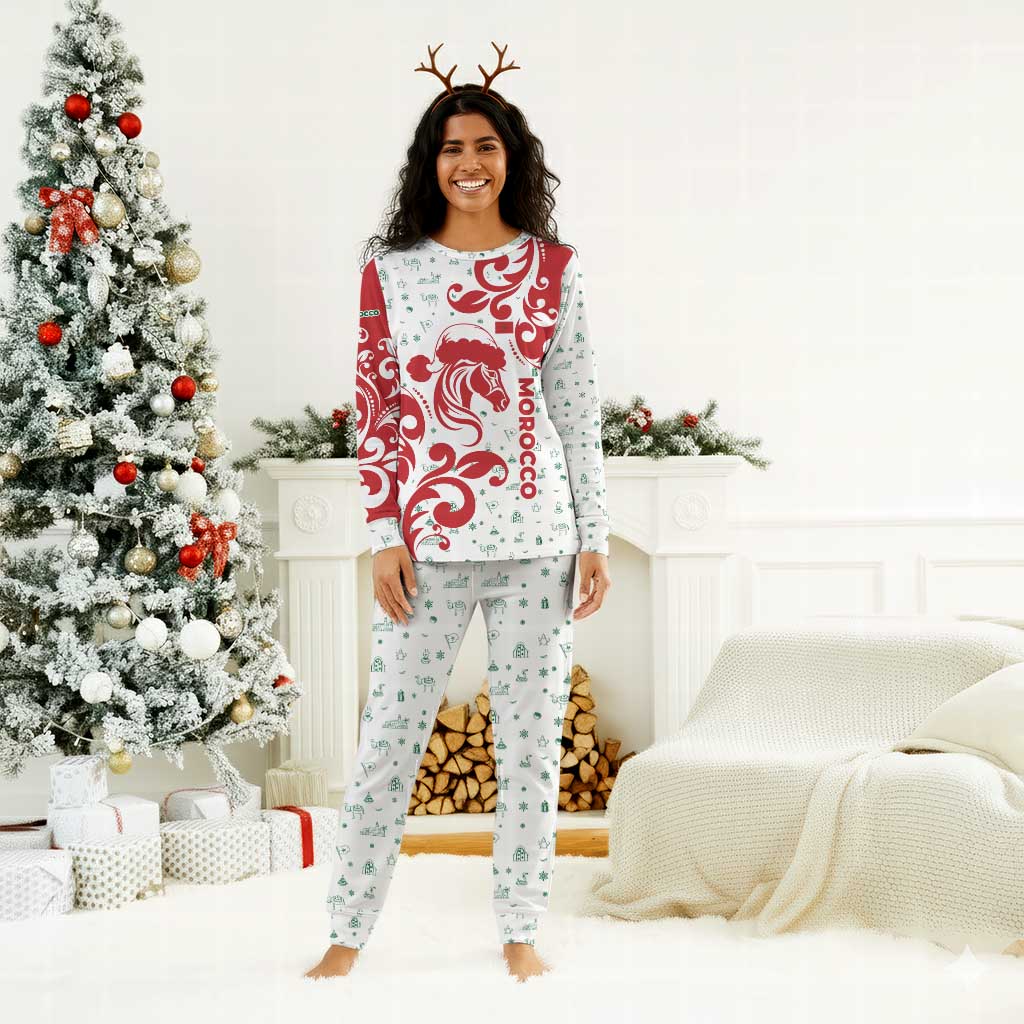 Morocco Christmas Pajama Set Red Horse Santa Hat Arabesque Pattern a - African Pride