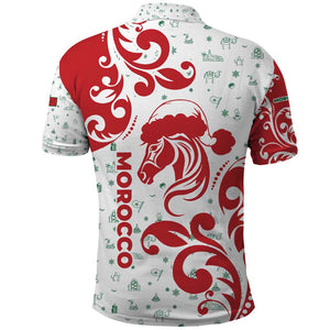 Morocco Christmas Polo Shirt Red Horse Santa Hat Arabesque Pattern a - African Pride