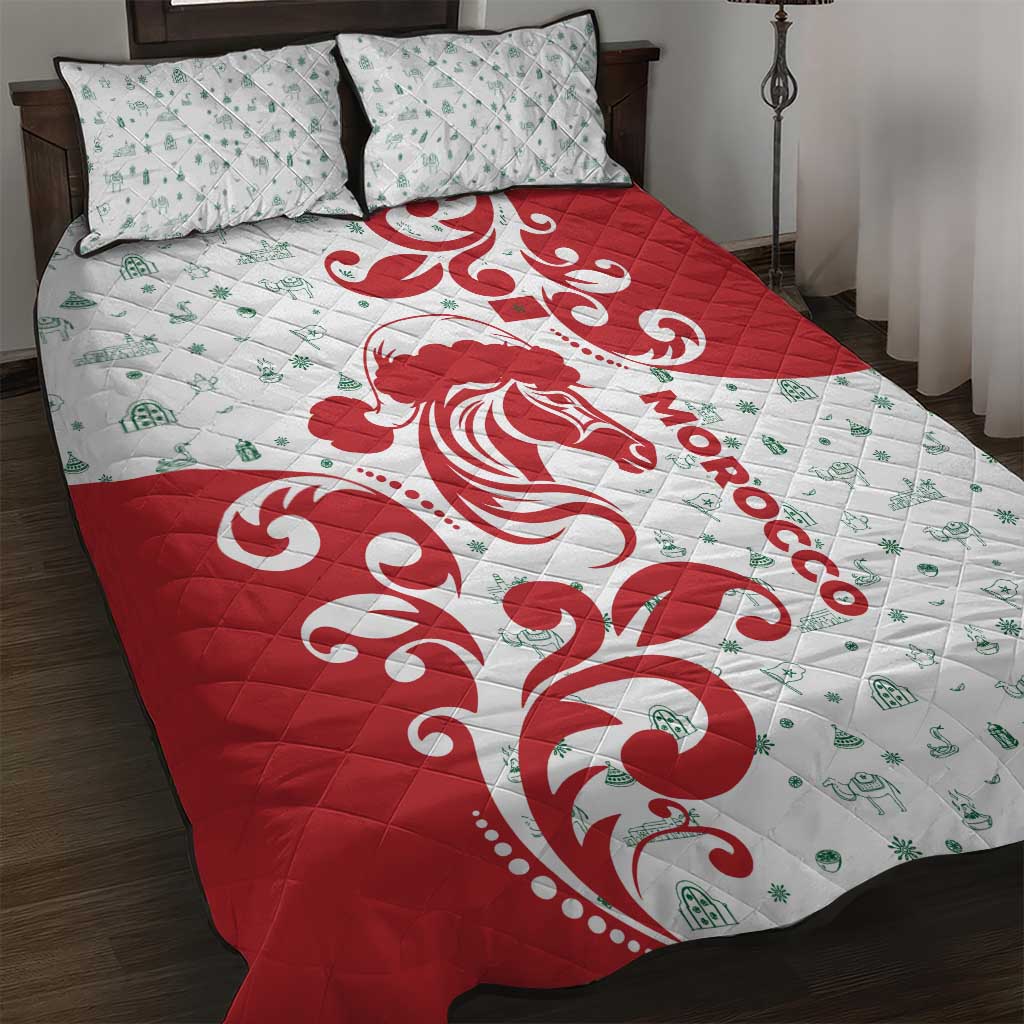 Morocco Christmas Quilt Bed Set Red Horse Santa Hat Arabesque Pattern a - African Pride