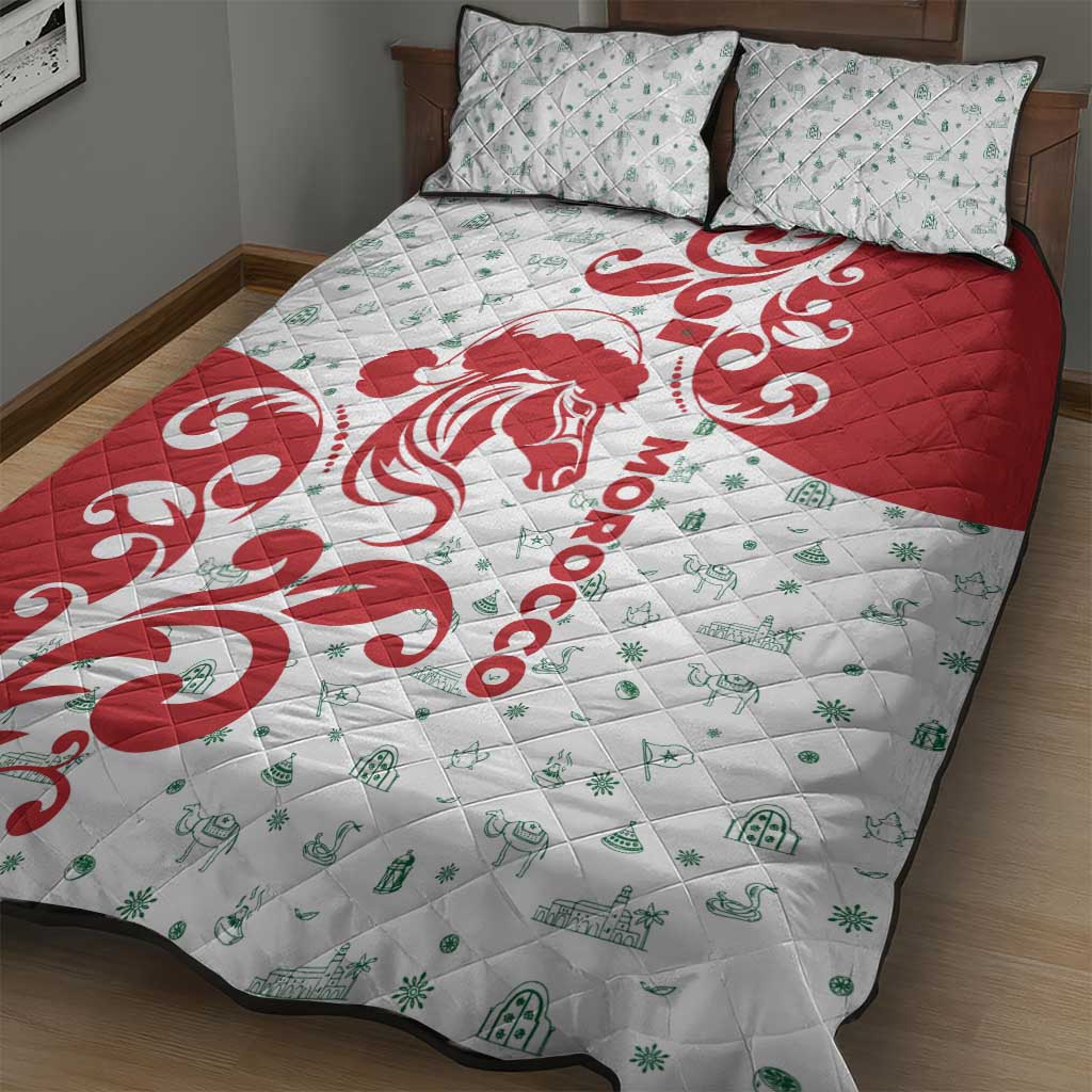 Morocco Christmas Quilt Bed Set Red Horse Santa Hat Arabesque Pattern a - African Pride