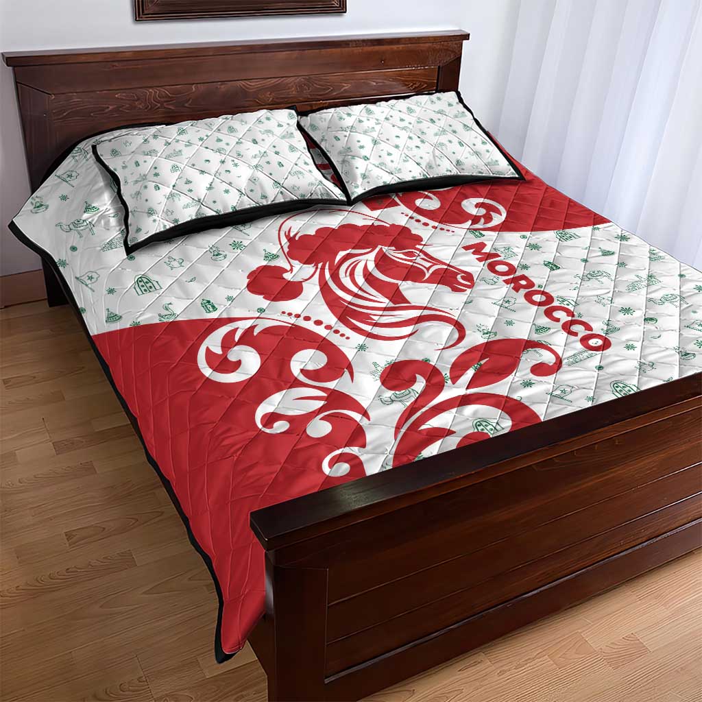 Morocco Christmas Quilt Bed Set Red Horse Santa Hat Arabesque Pattern a - African Pride